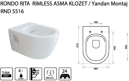 TURAVİT RONDO RİTA RİMLESS ASMA KLOZET KOD: RND5516